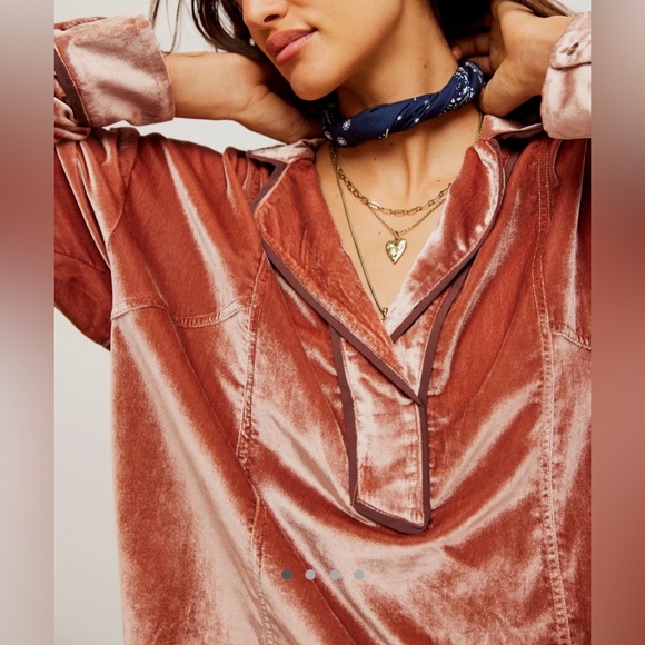Free People We The Free Luxy Solid Velvet Shirt Cedar Wood Size XS RARE Sold Out - Picture 7 of 12